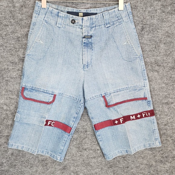 VTG Marithe Francois Girbaud Shorts Mens 34 Blue Denim Baggy Skater Shuttle Tape - Picture 1 of 16